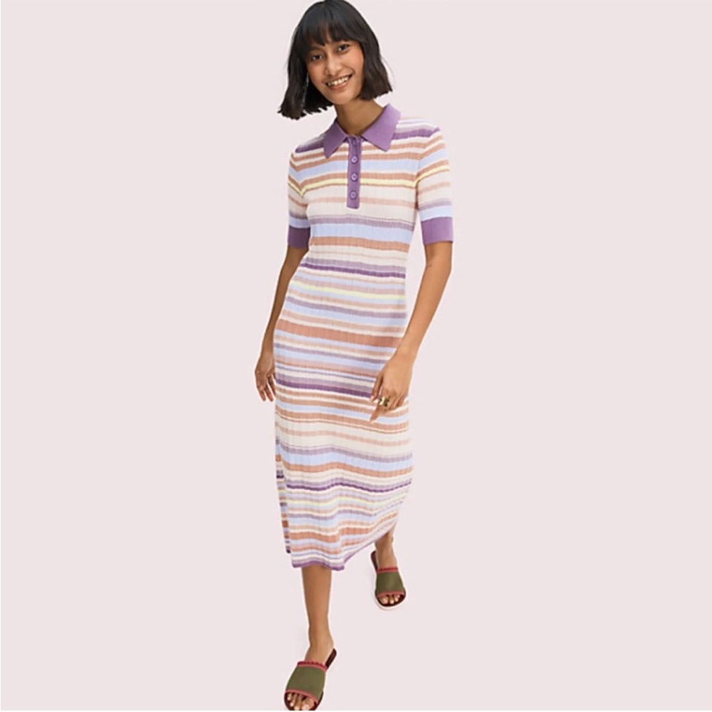 Kate Spade striped knit polo dress with belt- small